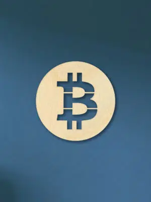 Bitcoin logo van hout
