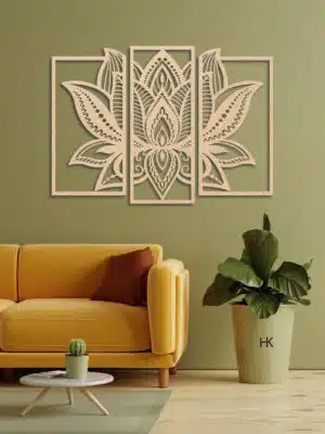 Houten Wanddecoratie Lotus 3-luik