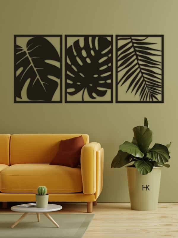 Houten Wanddecoratie - Bladeren Drieluik